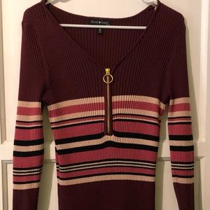 Striped burgundy dress zipper